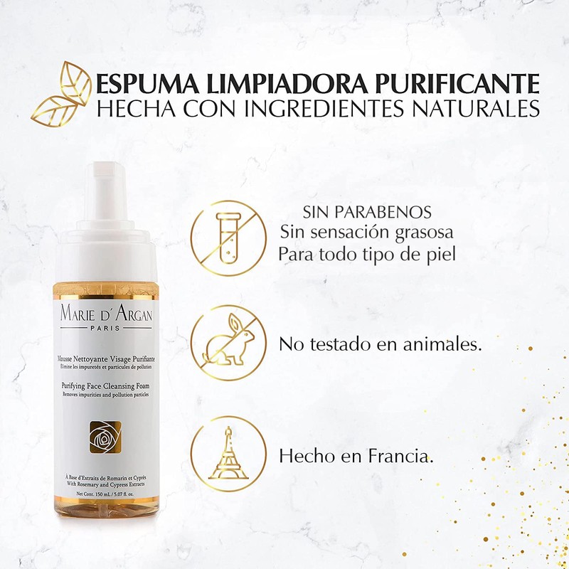 Espuma Limpiadora Purificante para el Rostro Marie d'Argan, con Aloe