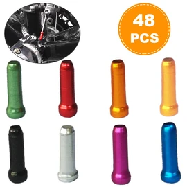 8 Color 48 PCS, Cable End Crimps, Bike Cable End Caps, Alloy Road Mountain Bikes Brake Tips Shifter, 6 PCS for each Color of Red Black Golden Silver Green Blue Purple Orange