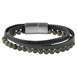 Akzent Noor 5040313 Unisex Bracelet Leather Green Tiger's Eye Magnetic Clasp, Leather, Tiger's Eye