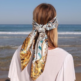 Scarf Set for Women 4 Pack — Square Satin Head Scarves Lightweight Soft Printed Neck Scarfs Elegant Hair Wrap for Daily or Gift Use 90x90cm