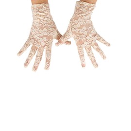 GREATLOVE Women's Summer Elegant Short Lace Elastic Gloves, Flesh, 8.66" long * Width 3.15"