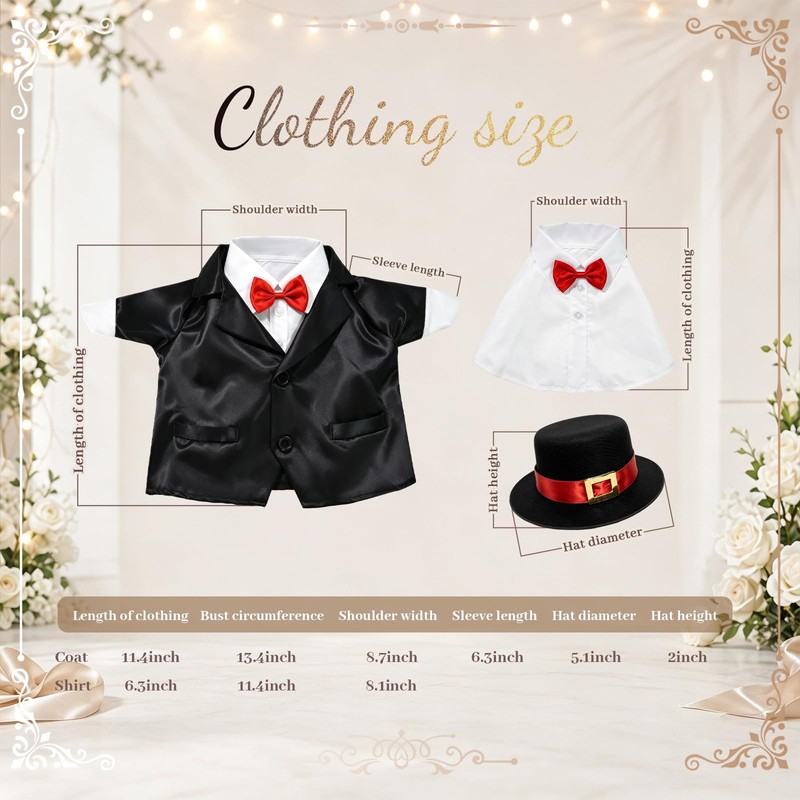 Porch Goose Outfit for 23"Statue, Black Groom Suit with Hat