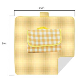 HLCM Picnic Blanket - Folding Picnic Blanket- Outdoor Picnic Blanket, Soft Beach Blanket for Holiday Barbecues, Park Camping, Hikes and Concerts (Yellow Grid, 70in*70in)