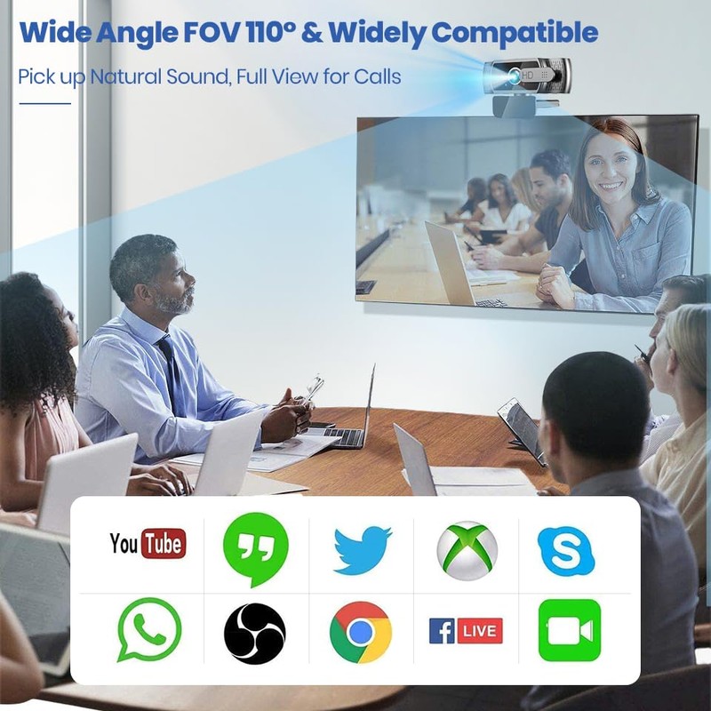 Samcorn Cámara Web con Micrófono 1080P HD USB, Transmisión en