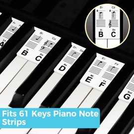 Piano Keyboard Stickers 61 Key, Piano Key Stickers, Electric Digital Piano Notes Labels for Beginner, Made of Reusable Silicone Comes with Keyboard Dust Cover Cloth and Box (Classic Black)