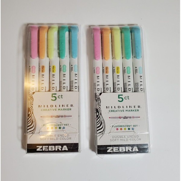 2 Packs of Zebra Pen Mildliner Fluorescent, Multicolors 10 Total NEW