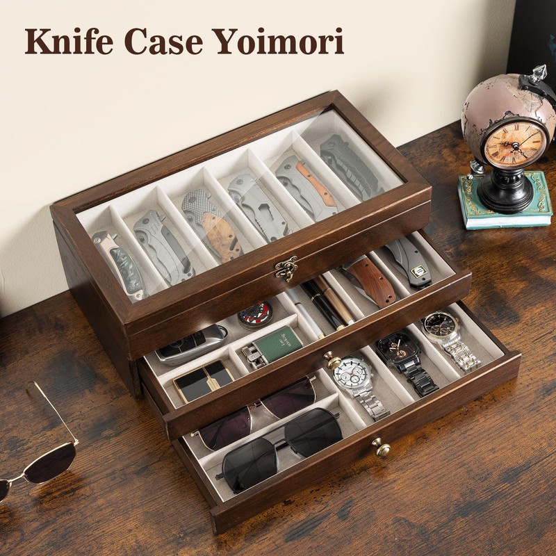 Yoimori Knife Display Case for15-22 Knives, 3-Layer Pocket Knife Case