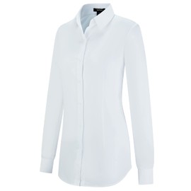 Tapata Women's Classic Button-Down Blouse Formal Work Dress Fitted Shirts Collared Long Sleeve Business Top, White, Medium