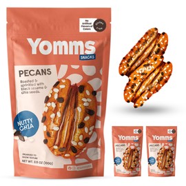 Yomms Nutty Chia Pecans – Roasted Pecans with Crunchy Chia Seeds | Lightly Sweet, Satisfying Snack with Natural Ingredients | Great for Snacking, Salads & Toppings | 3.5oz - Pack of 3