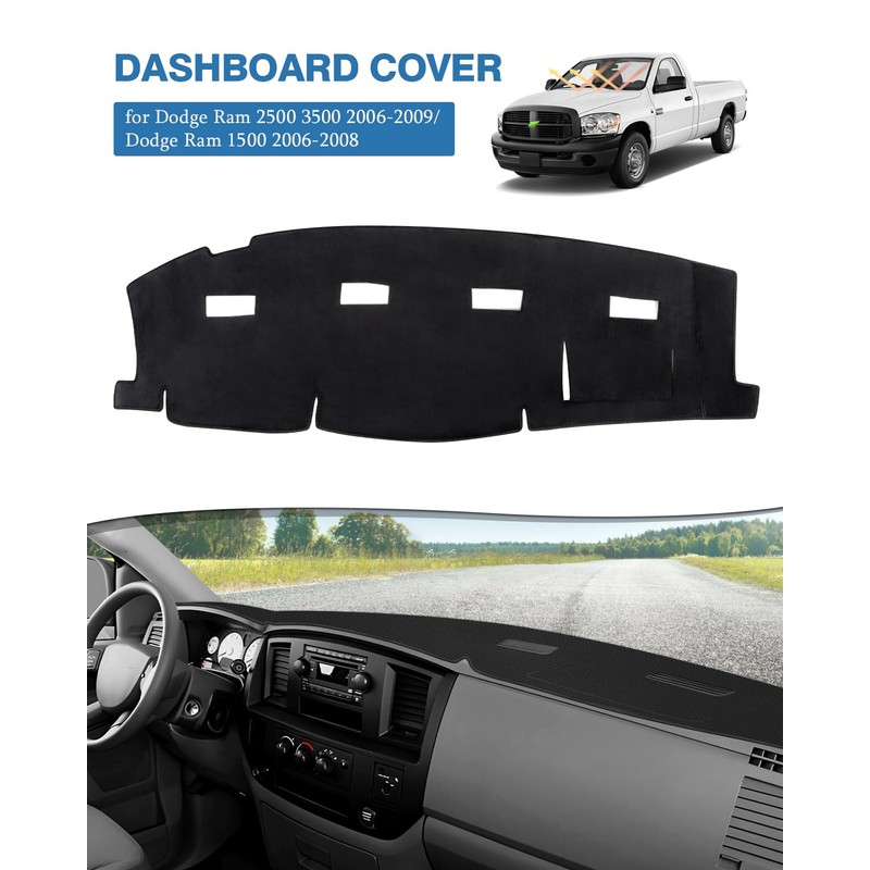 FIILINES Dash Cover for 2006-2009 Dodge Ram 2500 3500/2006-2008 Dodge