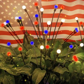 OZS 6pack Solar American Flag Lights - 4th of July Solar Garden LED Outdoor Waterproof Firefly Light for Memory Day, Independence Day, National Day Decoration (Red White Blue)