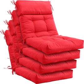 Barydat 4 Pack High Back Chair Cushion Indoor Outdoor Tufted Seat and Back Chair Rocking Pads Lounge Porch Seat Cushion with Ties for Patio Furniture, 43.4 x 21 x 3.3 Inch(Red)