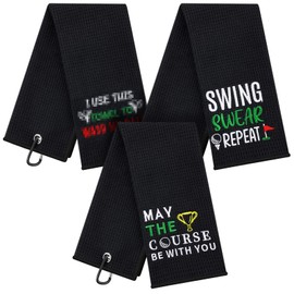 3 Piezas Toalla de Golf Divertida Swing Swear Repeat Toallas de Golf Bordadas para Bolsas de Golf con Clip Regalo de Golf para Hombres Marido Novio Papá Accesorios de Golf Divertidos para Hombres