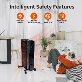 Comfort Zone 1500W Electric Oil Filled Radiator Heater, Automatic Shutoff, Black