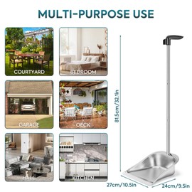 Yangbaga - Sartenes antipolvo con mango largo – 35 pulgadas de metal resistente vertical – Sartenes de pie de mango largo – Los mejores recogedores para el hogar, vestíbulo, tienda, cochera, patio