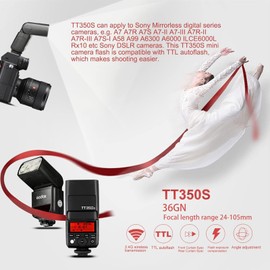 Godox TT350S Flash Speedlite for Sony Camera, 2.4G Wireless GN36 1/8000s HSS TTL Camera Flash Compatible for Sony Camera