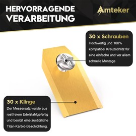 Amteker 30 x titanium blade blades, robotic lawnmower blades (3 g - 0.75 mm) + 30 screws for all Husqvarna® Gardena® / Automower® robotic lawnmowers, accessories for lawn mower robots, lawn mower