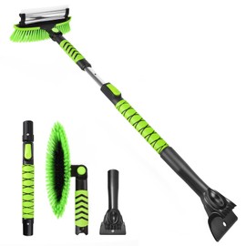 Yougfin 43" Ice Scraper for Car Windshield, Snow Brush with Squeegee, 3 in 1 Snow Removal for Cars with Foam Grip and 180° Pivoting Brush Head for Auto Truck SUV