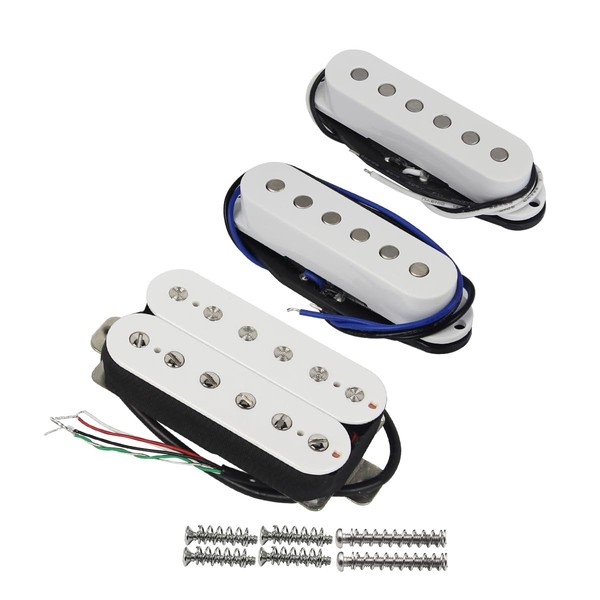 FLEOR Alnico 5 HSS Single-Coil+Humbucker Pickup Neck+Middle+Bridge Pickup（14-15K）Set, White