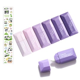 GFTCGK Pack of 6 correction rollers, 1 panda sticker, mini white out tapes with cover for notes, marking, crafts, suitable for student study goods and offices (purple)