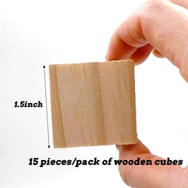 Wooden Blocks for Crafts, Unfinished Wood Cubes, 1.5 Inch Natural Wooden Blocks, Pack of 15 Wood Square Blocks, Wooden Cubes for Arts and Crafts and DIY Projects