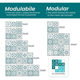 RE-COVERTILES - Tile Stickers Bathroom and Kitchen 24 Pieces 10 x 10 cm - PS00154 PVC Wall Decoration Waterproof Tiles Mosaic Style Azulejos Cement Tiles