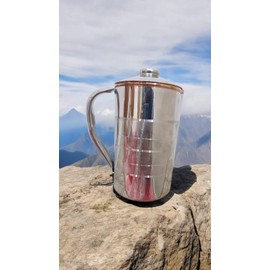 Glassique Pure Copper Pitcher with a Lid, Large Size Solid Copper, Stainless Steel Exterior Copper Water jug, Capacity 54 Oz/1600 ml, Copper Carafe For Home, Hotels & Gifting