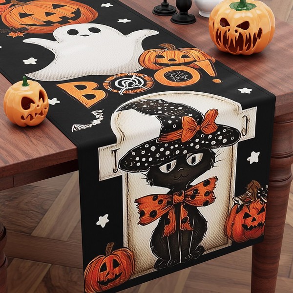CHAMBERY CHAMBERY Halloween Table Runner,72 Inches Pumpkin Ghost and Spider