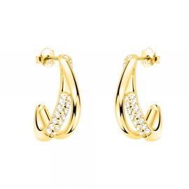 SOFIA MILANI - Women's Earrings 925 Silver with Zirconia Stones - Geometry Stud Earrings, Yellow Gold, Cubic Zirconia