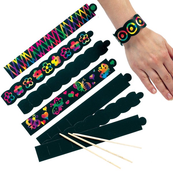 Baker Ross EK666 Scratch Art Bracelets (Pack of 12) for Kids Party Bag Fillers, Assorted, 12 Pack