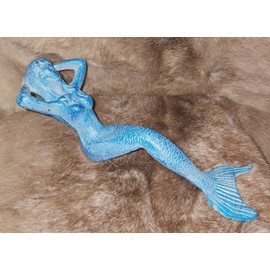 Vintage Cast Iron Antique Style Nautical Mermaid Garden Pond Pool Doorstop Blue