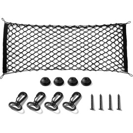 Damwot Car Cargo Net, Dual-Layer Nylon Cargo Net, Adjustable Elastic Trunk Storage Net with Hook Organizer, Suitable for Vehicles for SUVs, Cars, and Trucks (43.3×15.8)