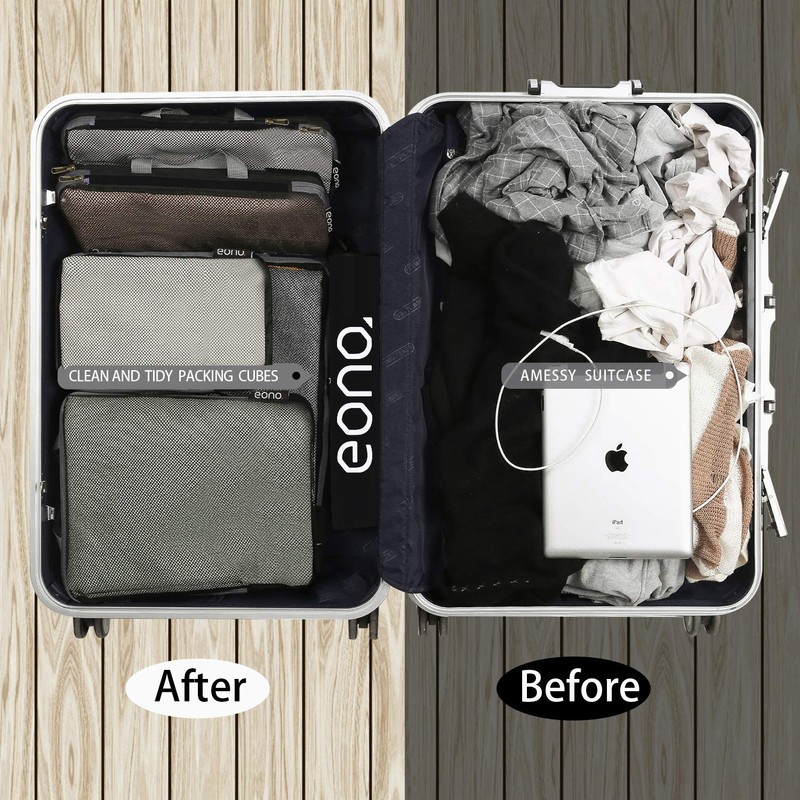 Eono Compression Packing Cubes, Luggage Organiser Set, Extensible Suitcase Organiser,