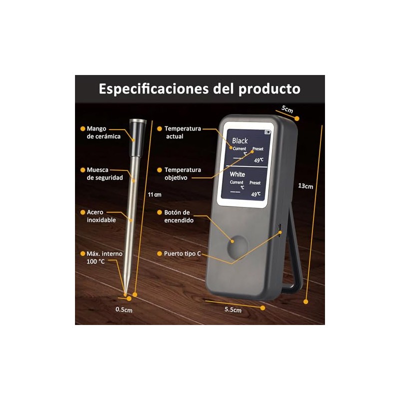 YOMYM Inalámbrico Termómetro Carne,Termómetro Digital Cocina,con 2 Sondas
