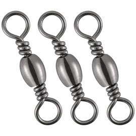 Dr.Fish - Paquete de 50 cilindros de pesca giratorios de acero inoxidable de cobre sólido anillo de pesca de agua salada giratorio de pesca conector de aparejos de pesca, níquel negro, 75 libras