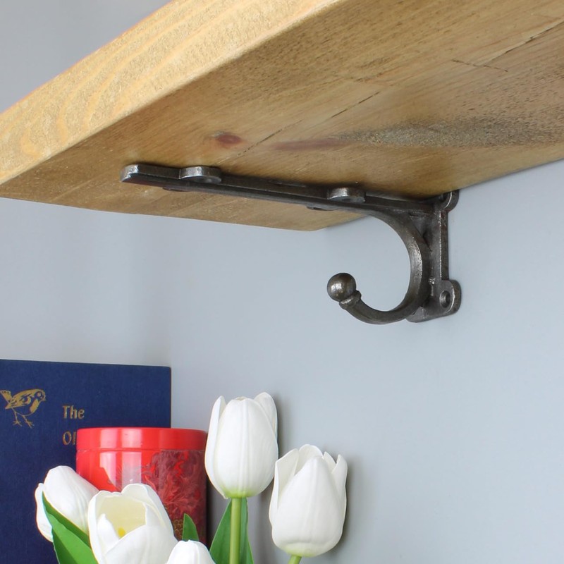 Oakcrafts Pair of Small Shelf Brackets with Hook TRANBY Antique
