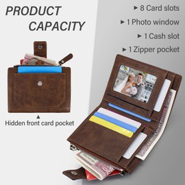 AdiStylinno Leather Wallets for Men, Minimalist Large Capacity Bifold Zipper Wallet, Fashion Money Clip Credit Card Holder Wallet with ID Window Zipper Coin Pocket and Multiple Card Slots (Coffee)