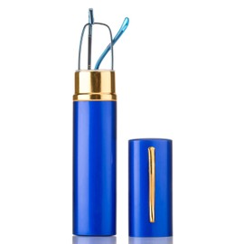 "Pocket" Readers Ultra Compact Spring Temple Reading Glasses w/Portable Pocket Clip Aluminum Case Blue +2.75