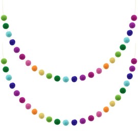UBERMing 2 Packs Pom Pom Garlands Rainbow Felt Ball Garland Hanging Ornaments Pom Pom Decoration 2m/ 6.56ft 24 Balls for Party Festivals Christmas Tree Wall Decoration