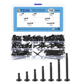 DTGN Wood Screws Assortment Kit - 155Pack - for Wood, Furniture - 7 Sizes 410 Stainless Steel #8 Phillips Truss Head Black Self Drilling Tapping Screws