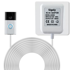 SigeIy Doorbell Transformer 24V 500MA Doorbell Power Adapter AC110-120V to AC24V, Compatible with Ring, Nest, Eufy, Wyze, Arlo Visual Doorbell (with 26ft Cable White)