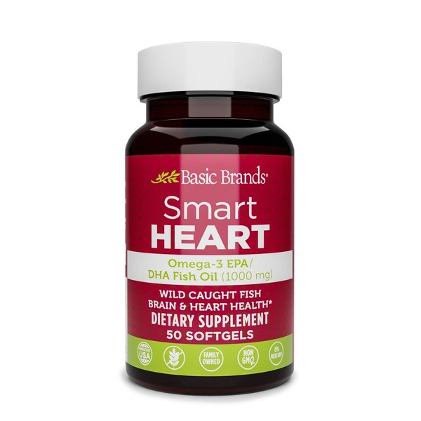 Basic Brands Smart Heart Omega-3 Fish Oil, 1000 mg, 50 Count