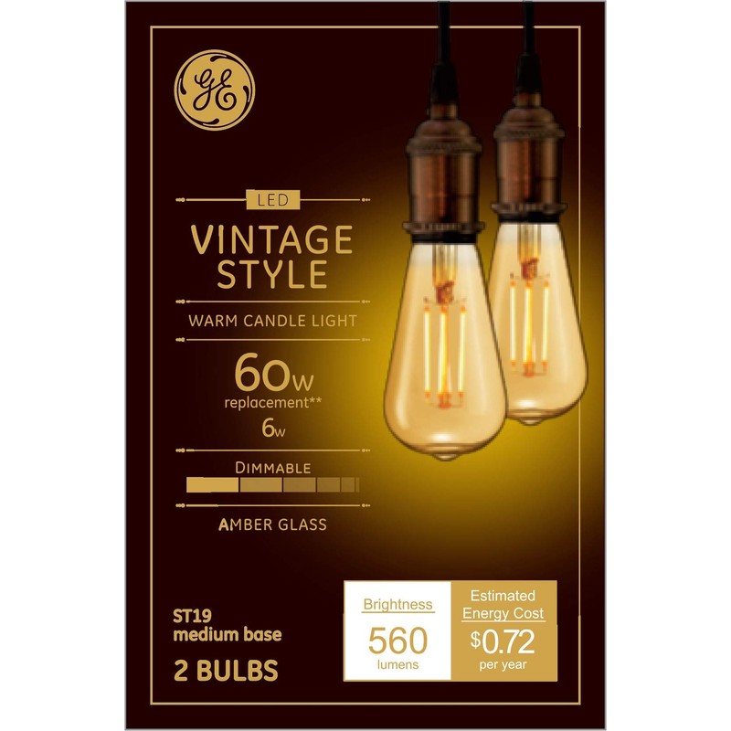 GE Lighting Vintage Edison Style LED Light Bulbs, 6 Watts