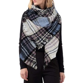 Womens Plaid Blanket Scarf for Women Classic Soft Tartan Wrap Shawl Oversized Shawl Cape Scarves Blue Beige