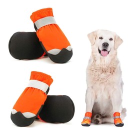 Dociote dog shoes, paw protector with non-slip sole, reflective strap, Velcro waterproof snow shoes for medium or large dogs, pack of 4