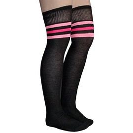 Chrissy's Socks Women's Striped Thigh High Socks 7-11 Black/Pink/Baby Pink