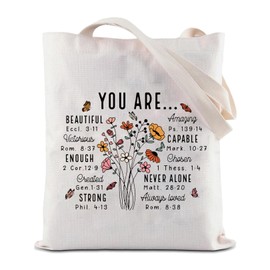 JYTAPP Religious Bible Verses Gift Inspiration Bible Tote Wildflower Christian Shopping Bag You Are Beautiful Shoulder Bag (Beige)