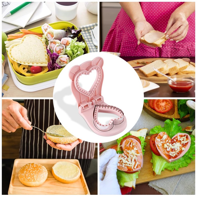Zayookey Sandwich Mold Sealer Sandwich Cutter Press Heart Pink Lunch