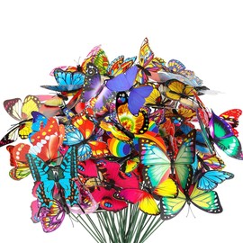 Allazone 60 Butterfly Decoration Stakes, 7cm Butterfly Stakes 3D Garden Butterfly Ornaments, Indoor & Outdoor Yard Patio Planter Flower Bed Pot Spring Garden