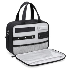 GOLF QUALITY Travel Toiletry Bag,Water-resistant Makeup Cosmetic Bag with Jewelry Organizer Hanging Toiletry Bag for women Trips Camping Bathroom,Black